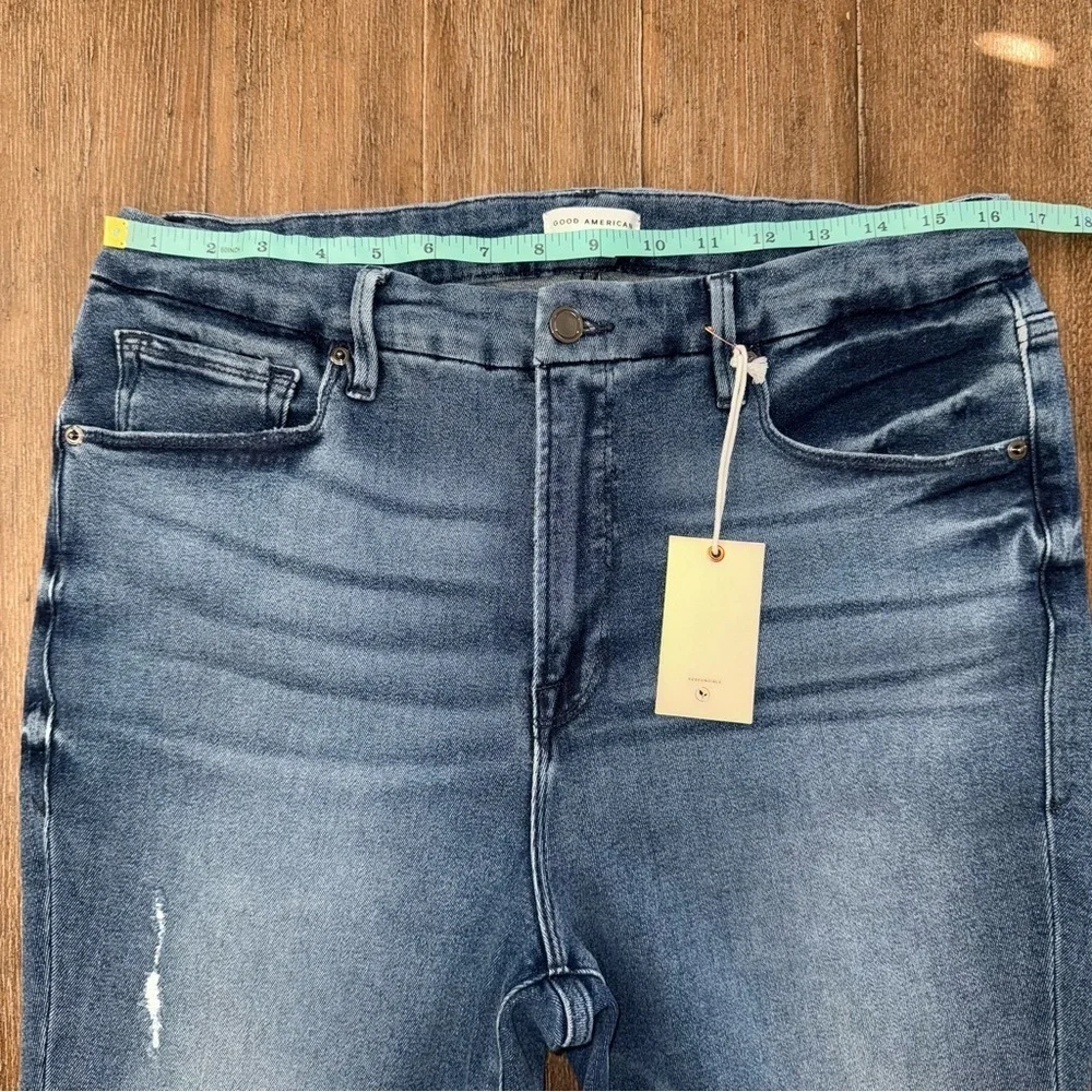Good American Good Legs Skinny Jeans Raw Hem Plus Size Dark Blue